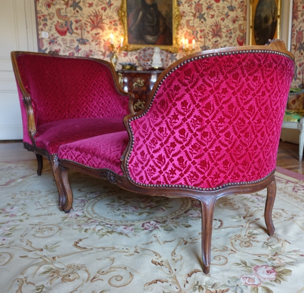 Duchesse brisée - chaise longue d'époque Louis XV en velours frappé, Manufacture Bonvallet