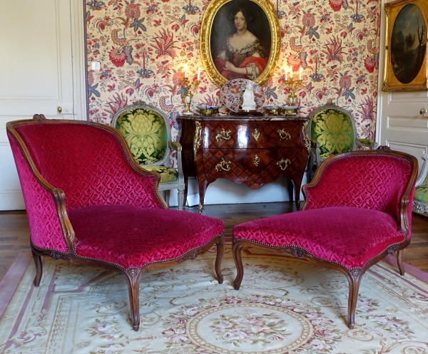 Duchesse brisée - chaise longue d'époque Louis XV en velours frappé, Manufacture Bonvallet