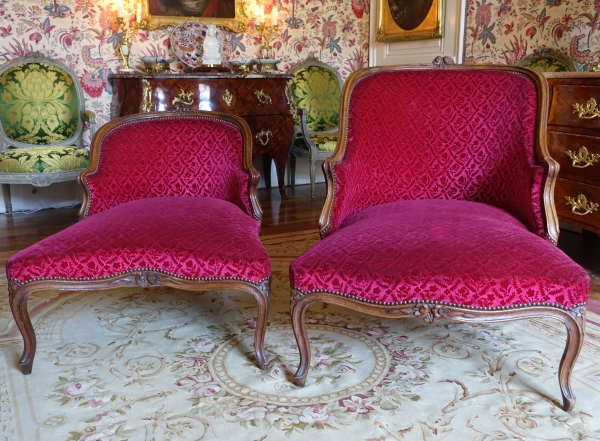 Duchesse brisée - chaise longue d'époque Louis XV en velours frappé, Manufacture Bonvallet