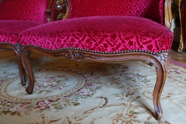 Duchesse brisée - chaise longue d'époque Louis XV en velours frappé, Manufacture Bonvallet