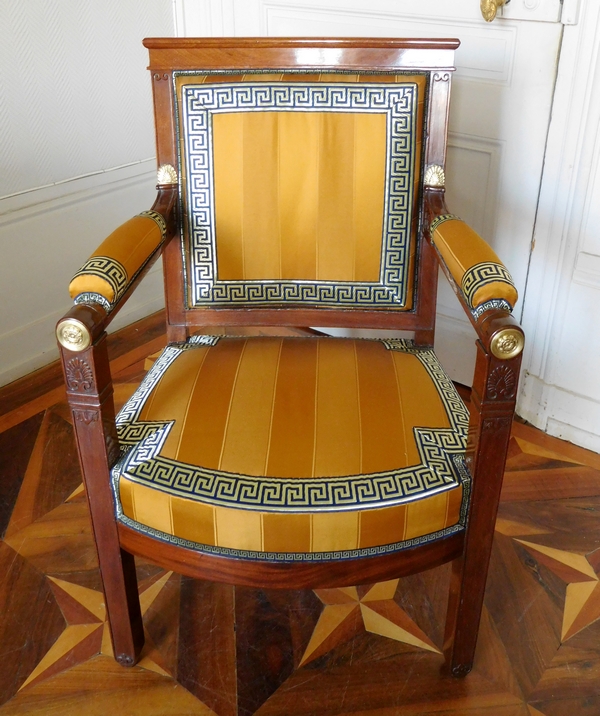 Bellangé : fauteuil de bureau de cabinet d'époque Empire en acajou vernis au tampon