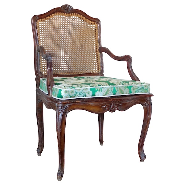 Louis XV / Regency canned armchair, silk cushion - 18th century
