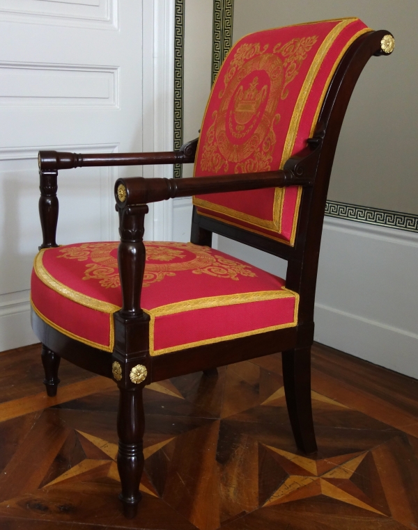 Jacob Desmalter - fauteuil de bureau d'époque Empire en acajou et bronze doré