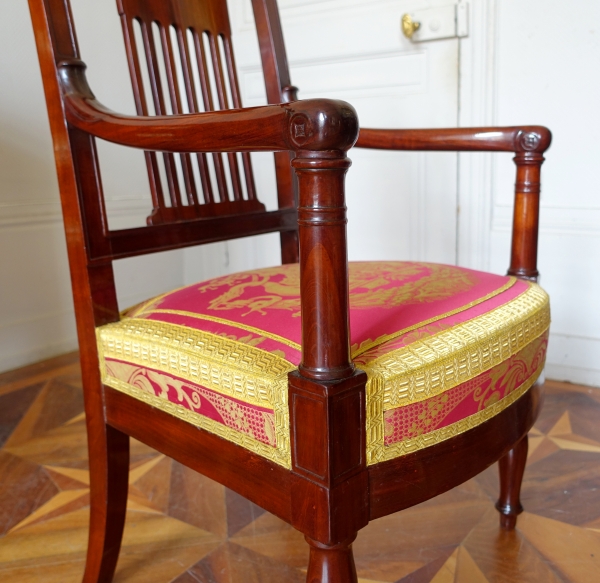 Saint Cloud Palace : Empire mahogany armchair stamped Jean Pierre Louis