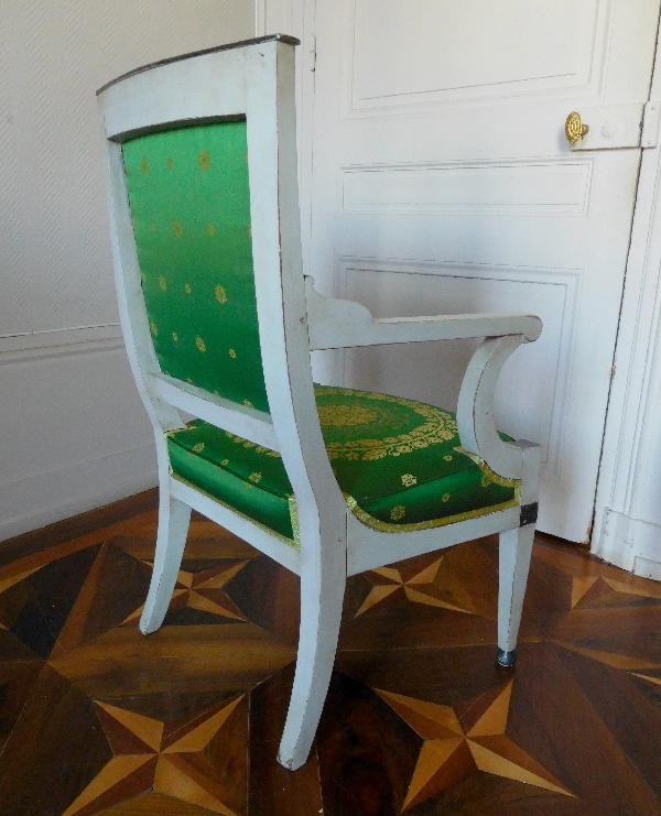 Empire officer armchair - lacquered wood & green silk garniture, France 19th century circa 1800-1810