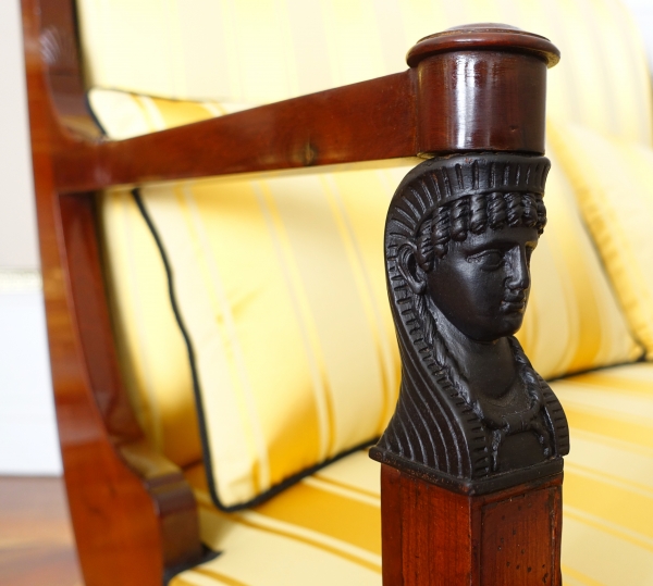 Set of 3 French Consulate mahogany seats - 1 sofa, a pair of armchairs - attributed to Demay