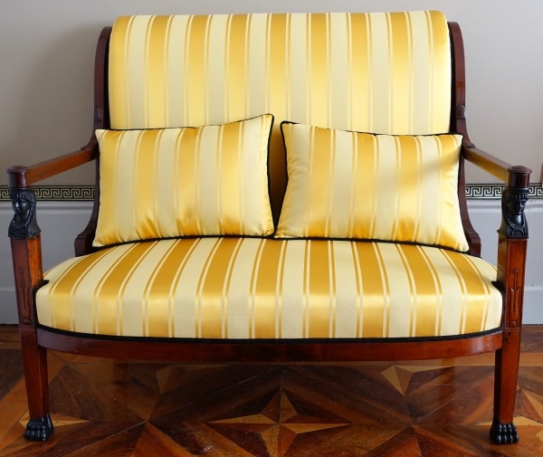 Set of 3 French Consulate mahogany seats - 1 sofa, a pair of armchairs - attributed to Demay