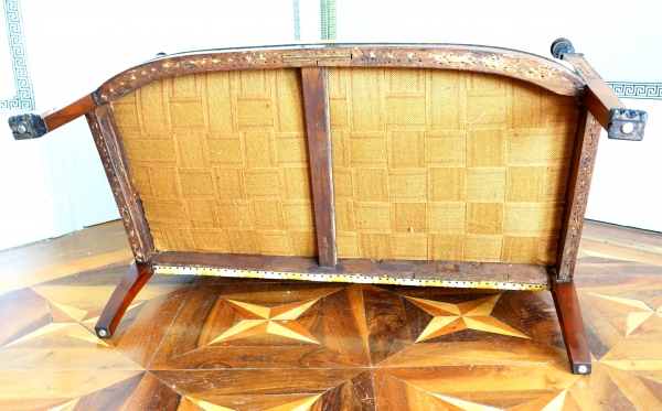 Set of 3 French Consulate mahogany seats - 1 sofa, a pair of armchairs - attributed to Demay