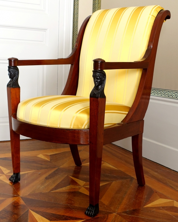 Set of 3 French Consulate mahogany seats - 1 sofa, a pair of armchairs - attributed to Demay
