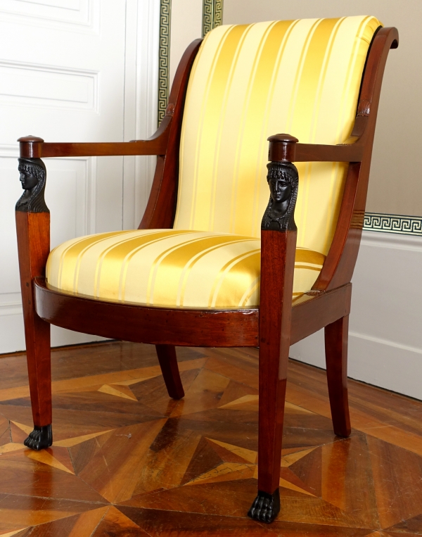Set of 3 French Consulate mahogany seats - 1 sofa, a pair of armchairs - attributed to Demay
