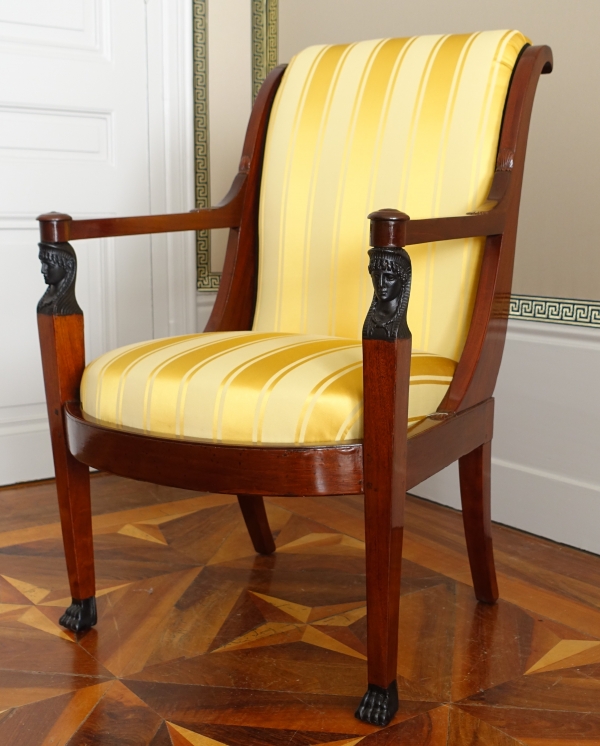 Set of 3 French Consulate mahogany seats - 1 sofa, a pair of armchairs - attributed to Demay