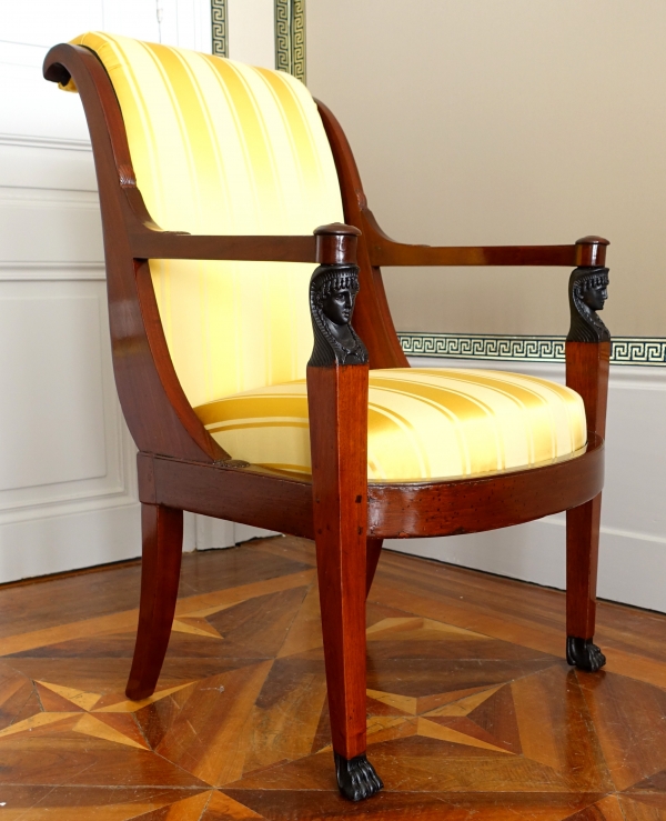 Set of 3 French Consulate mahogany seats - 1 sofa, a pair of armchairs - attributed to Demay