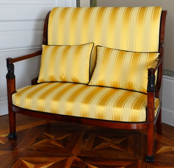 Set of 3 French Consulate mahogany seats - 1 sofa, a pair of armchairs - attributed to Demay