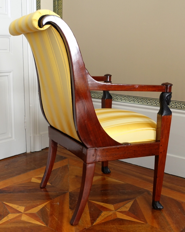 Set of 3 French Consulate mahogany seats - 1 sofa, a pair of armchairs - attributed to Demay