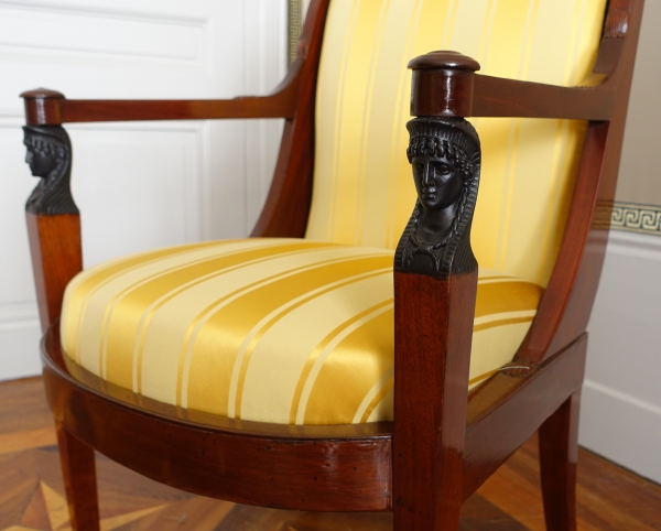 Set of 3 French Consulate mahogany seats - 1 sofa, a pair of armchairs - attributed to Demay