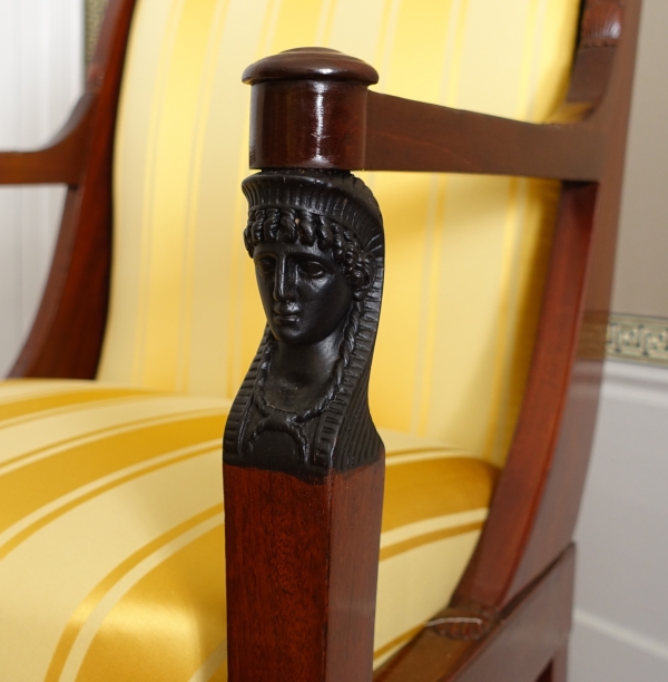 Set of 3 French Consulate mahogany seats - 1 sofa, a pair of armchairs - attributed to Demay