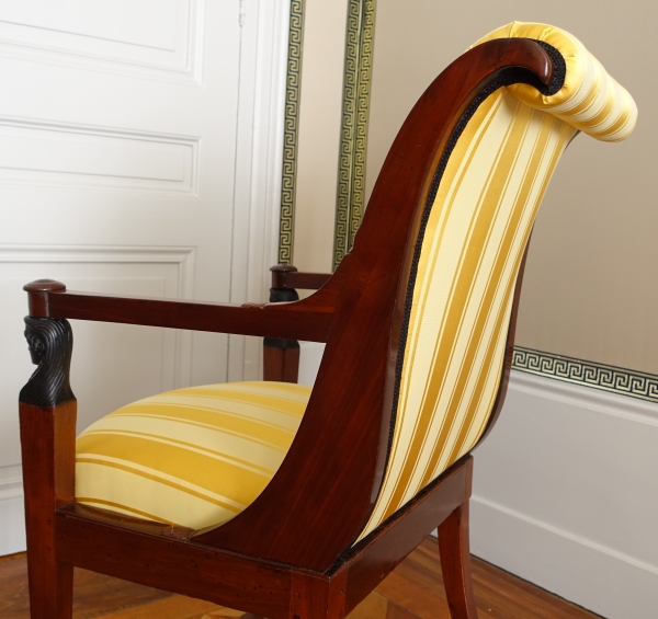 Set of 3 French Consulate mahogany seats - 1 sofa, a pair of armchairs - attributed to Demay