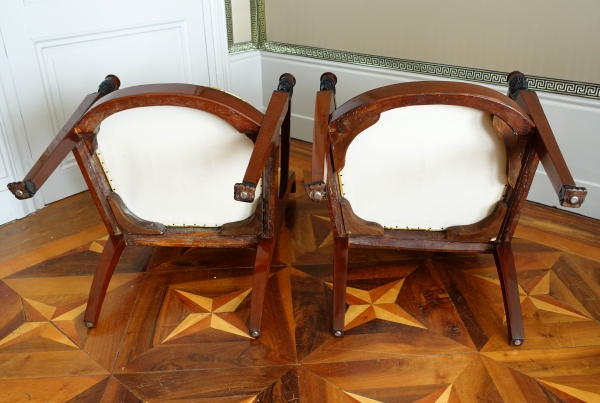 Set of 3 French Consulate mahogany seats - 1 sofa, a pair of armchairs - attributed to Demay