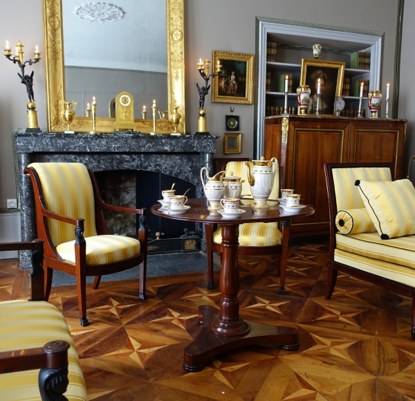 Set of 3 French Consulate mahogany seats - 1 sofa, a pair of armchairs - attributed to Demay