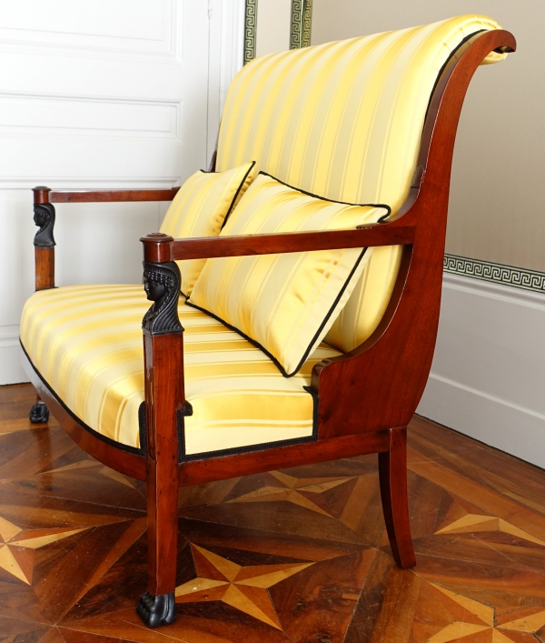 Set of 3 French Consulate mahogany seats - 1 sofa, a pair of armchairs - attributed to Demay