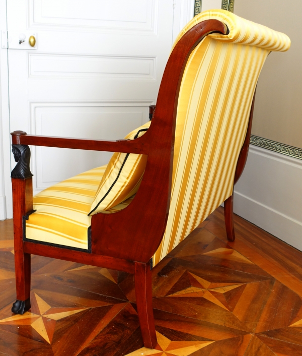 Set of 3 French Consulate mahogany seats - 1 sofa, a pair of armchairs - attributed to Demay