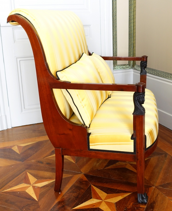 Set of 3 French Consulate mahogany seats - 1 sofa, a pair of armchairs - attributed to Demay