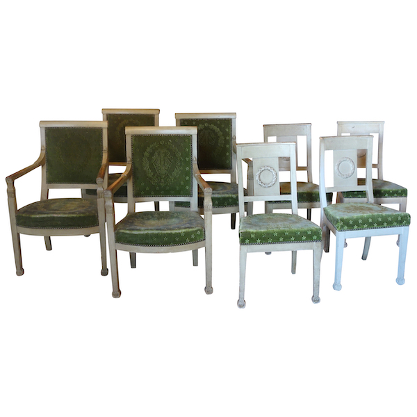 Mobilier de salon d'époque Empire 4 fauteuils et 4 chaises en bois laqué