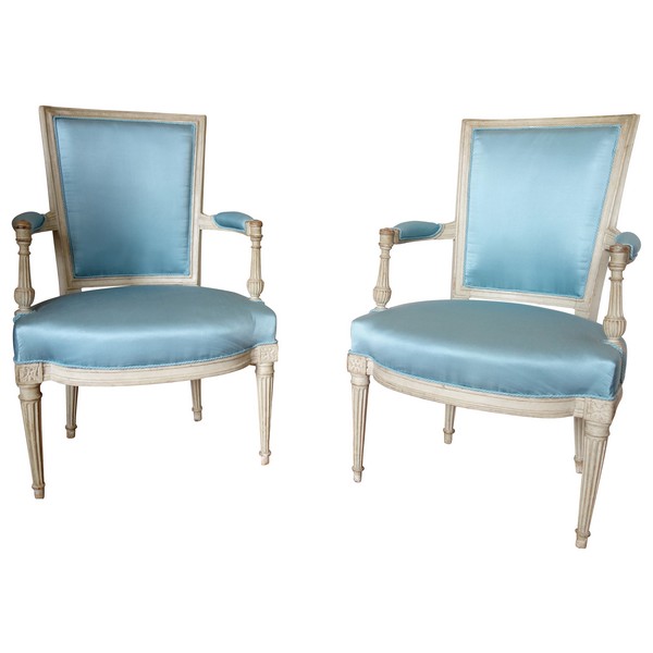 Pair of Louis XVI lacquered cabriolet armchairs, late 18th century circa 1785
