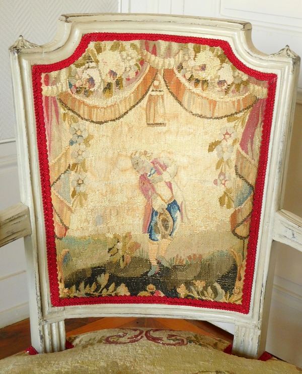 Pair of Louis XVI cabriolet armchairs - 18th century Aubusson tapestry - France 1785-1790