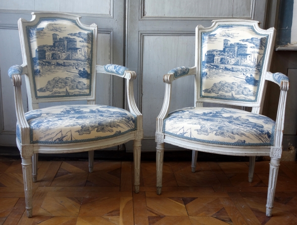 Pair of Louis XVI lacquered cabriolet armchairs, late 18th century circa 1780
