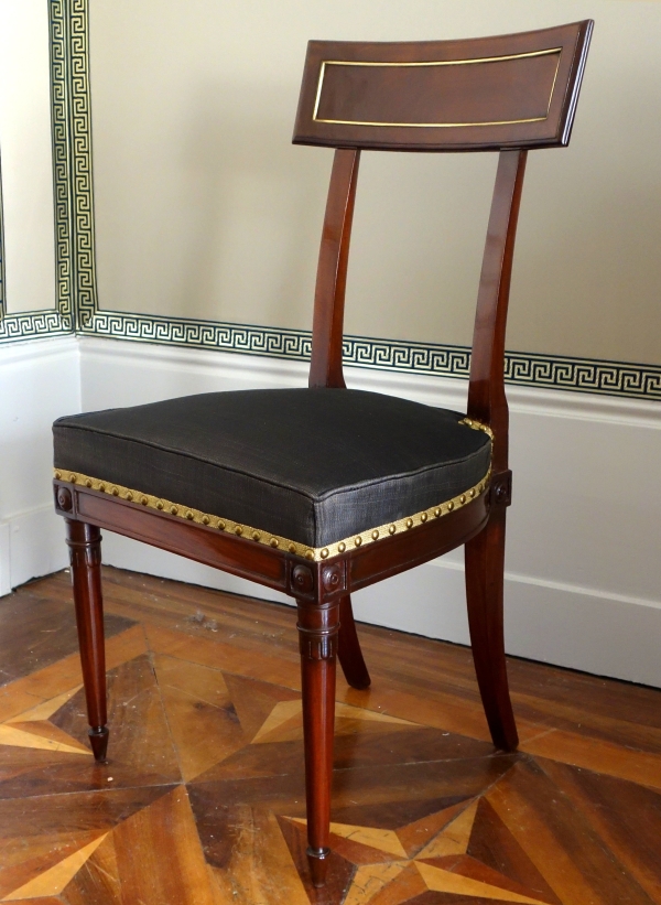 Paire de chaises à l'étrusque en acajou d'époque Directoire, couverture en crin de cheval