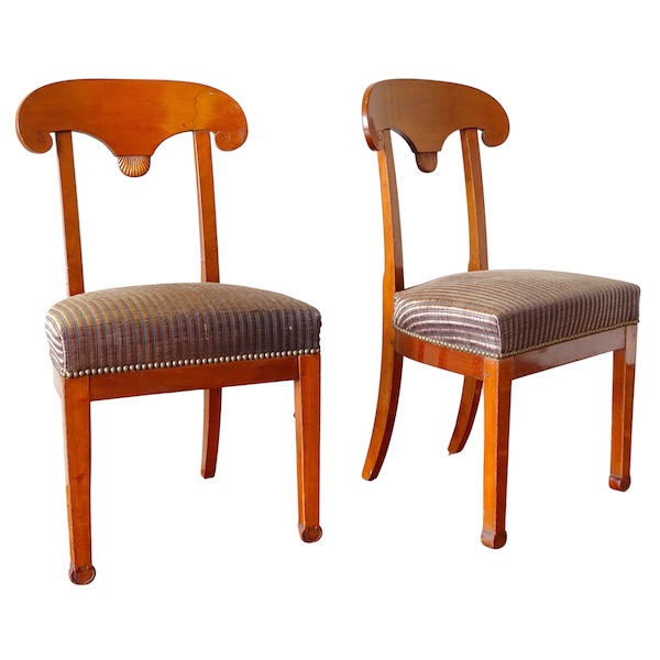 Pair of Empire mahogany chairs, shield-shaped backrest after Marcion's pattern