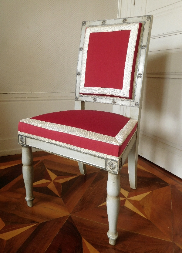 Jacob Desmalter, Château de Fontainebleau : paire de chaises d'époque Empire, galons au fil d'argent