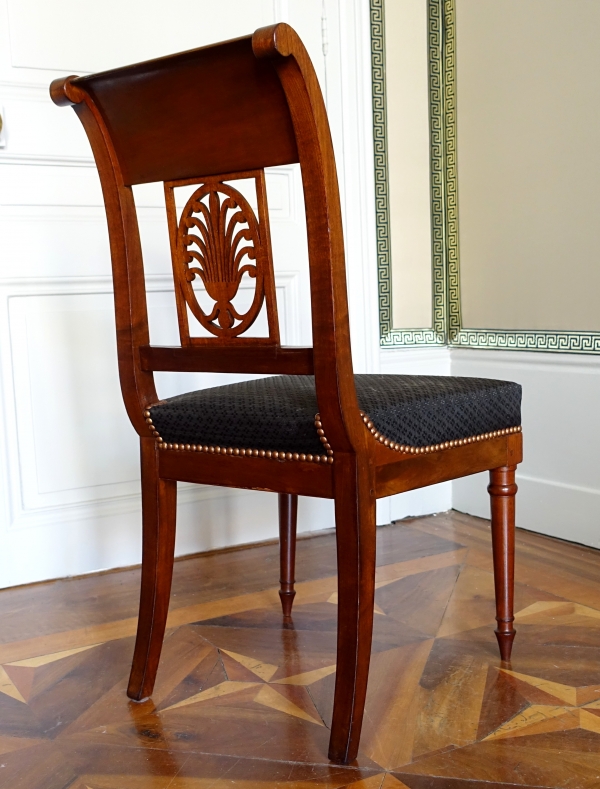Jacob Desmalter : pair of Empire mahogany chairs, horsehair cover - signed