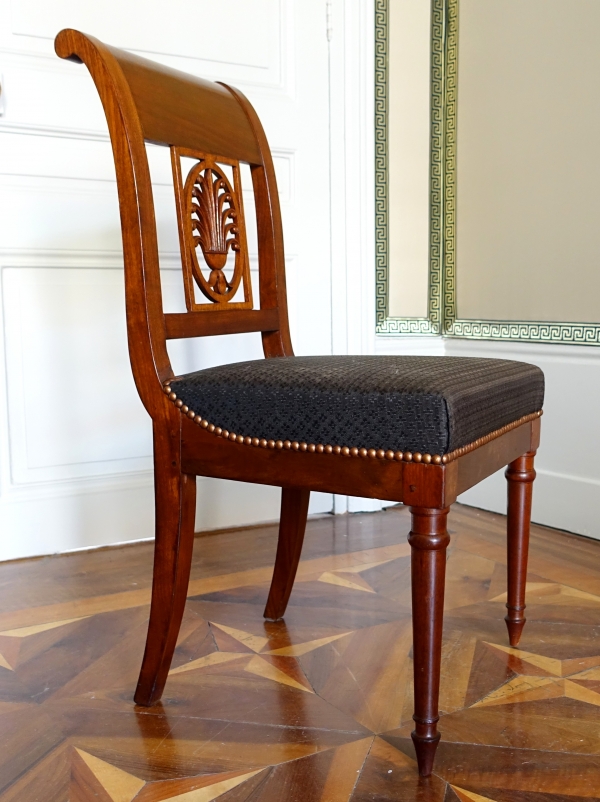Jacob Desmalter : pair of Empire mahogany chairs, horsehair cover - signed