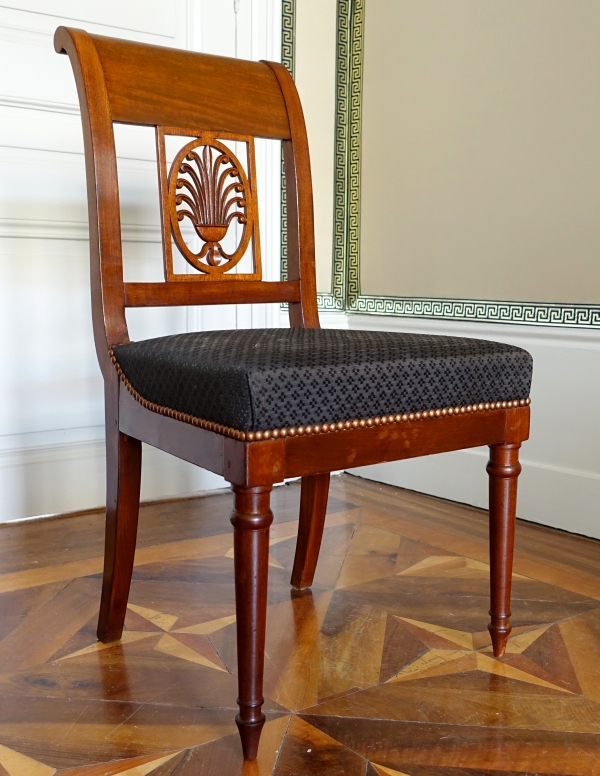Jacob Desmalter : pair of Empire mahogany chairs, horsehair cover - signed