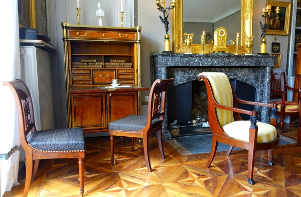 Jacob Desmalter : pair of Empire mahogany chairs, horsehair cover - signed