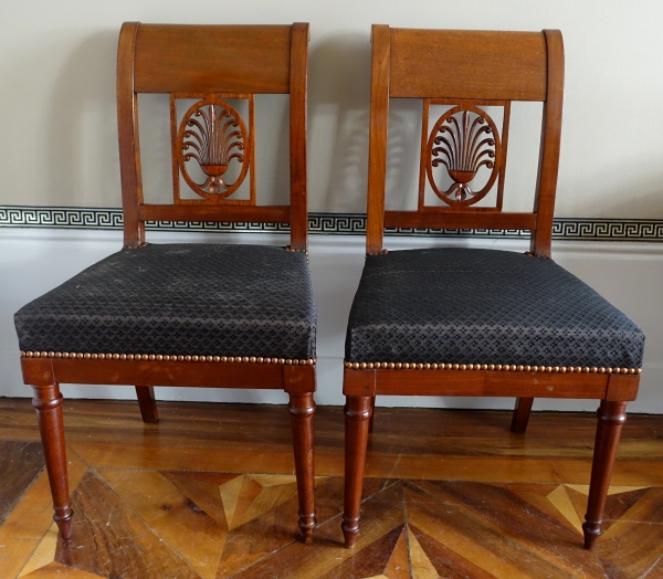 Jacob Desmalter : pair of Empire mahogany chairs, horsehair cover - signed