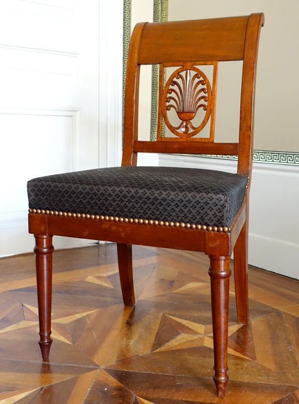 Jacob Desmalter : pair of Empire mahogany chairs, horsehair cover - signed