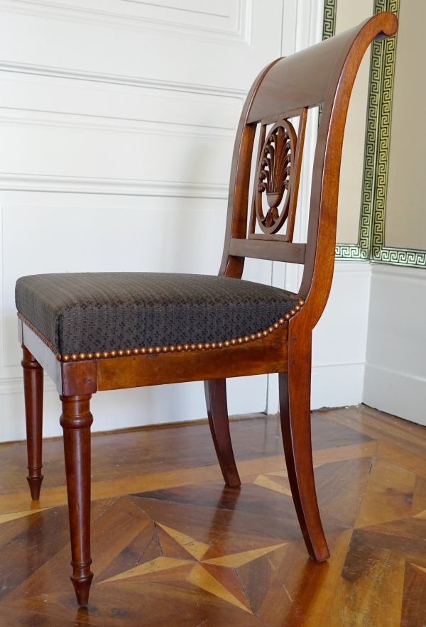Jacob Desmalter : pair of Empire mahogany chairs, horsehair cover - signed