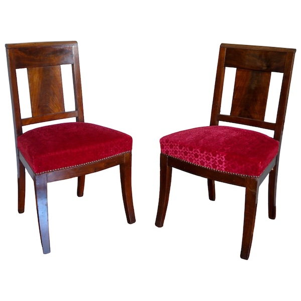 Paire de chaises d'époque Empire en acajou - velours frappé
