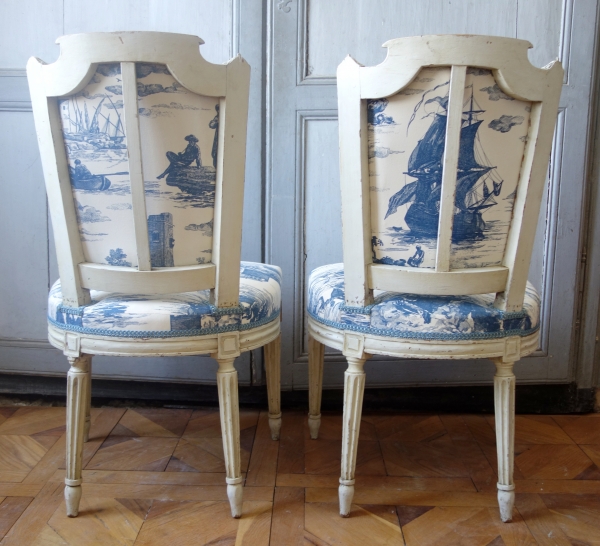 Paire de chaises d'époque Louis XVI - toile de Jouy Guéthary - Guetaria