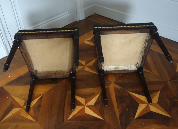 Compiegne - Mobilier de l'Empereur, paire de chaises lyre acajou époque Louis XVI par Deshayes