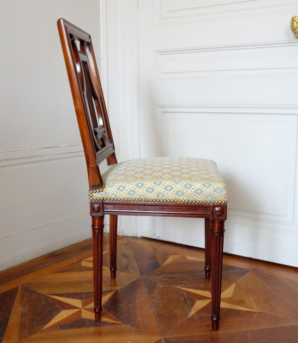 Georges Jacob : paire de chaises lyre d'époque Louis XVI en acajou recouvertes crin de cheval