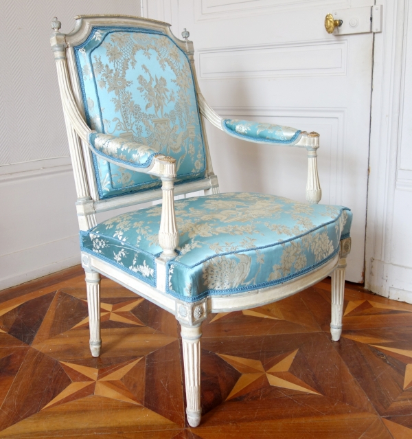 Paire of Louis XVI armchairs, late 18th century circa 1788-1790, light blue silk