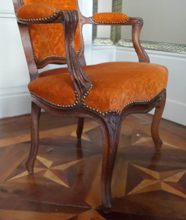 Pair of Louis XV walnut cabriolet armchairs, 18th century