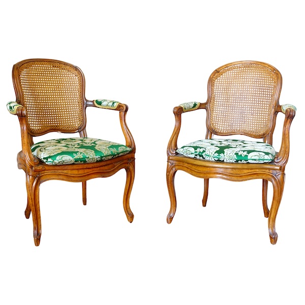 Sulpice Brizard : pair of Louis XV caned armchairs - 18th century