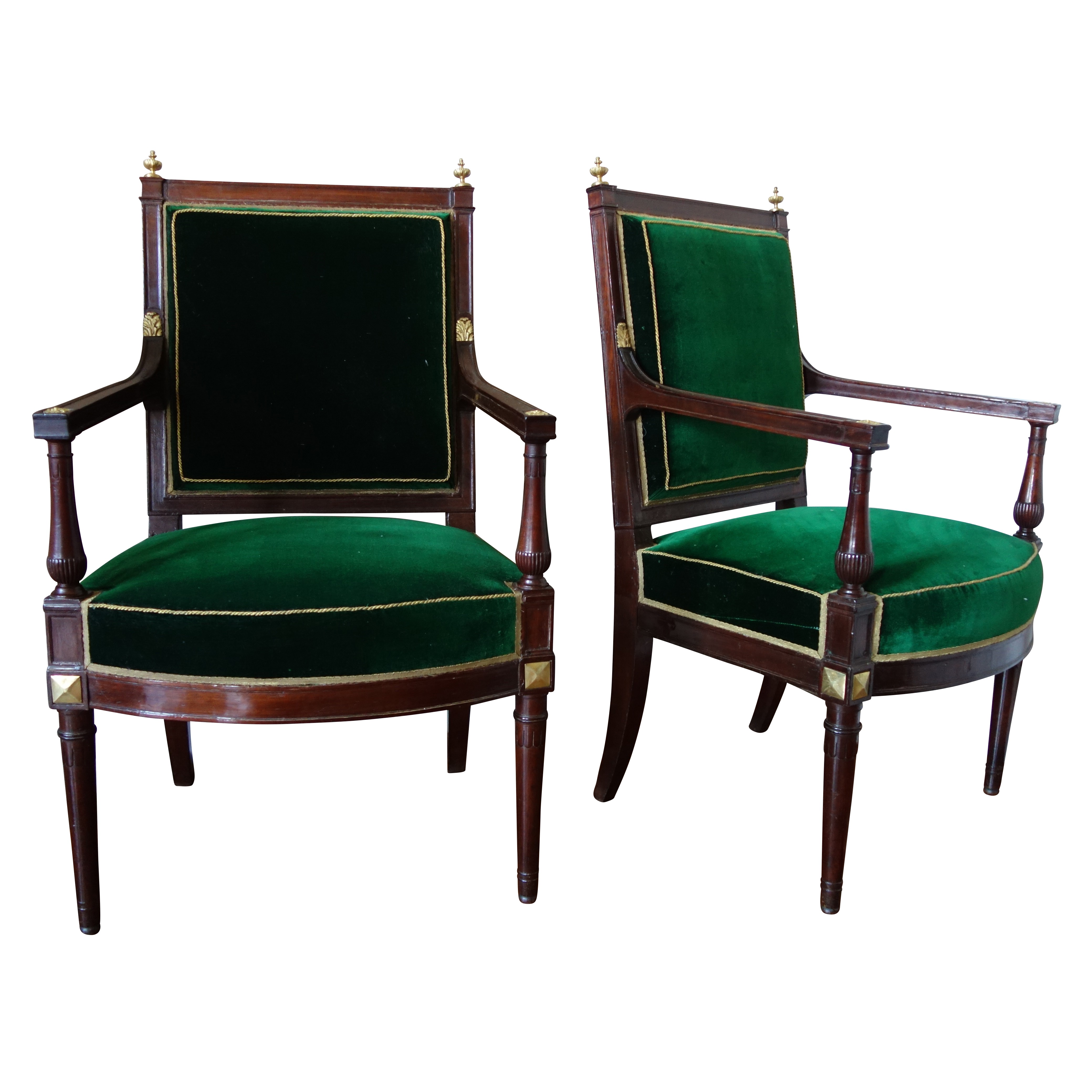 Pair of Directoire mahogany and ormolu armchairs, late 18th century circa 1790 attributed to Jacob