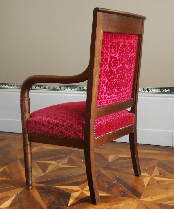 Pair of Empire mahogany armchairs, red velvet by Manufacture Bonvallet - 19th century