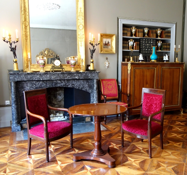 Pair of Empire mahogany armchairs, red velvet by Manufacture Bonvallet - 19th century
